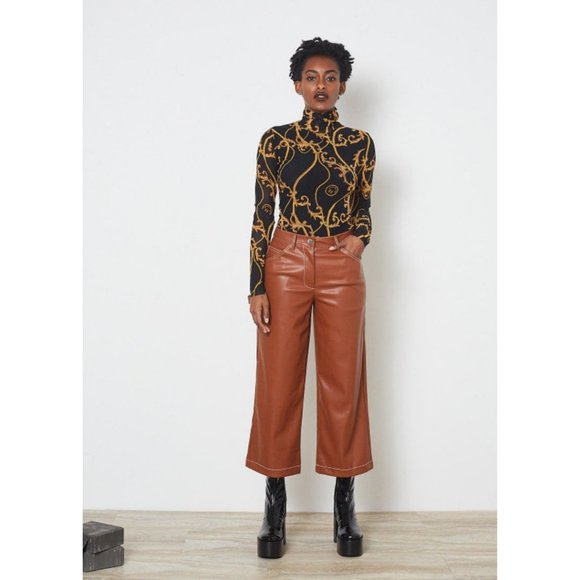 STAUD Pants - STAUD Cropped Domino Vegan Leather Wide Leg Trouser Whiskey Size 6
